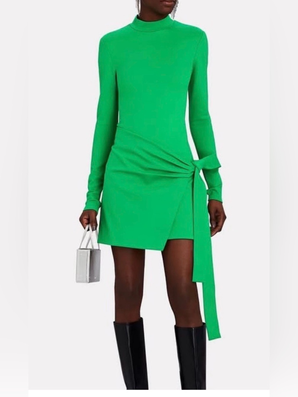 ALEXIS Ulla Mock-neck Draped-tie Mini Dress Jade Green Sz small